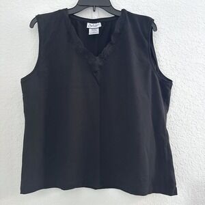 Jonathan Logan Sleeveless‎ Top XXL Black Cotton V-Neck Lace Trim Capsule Casual